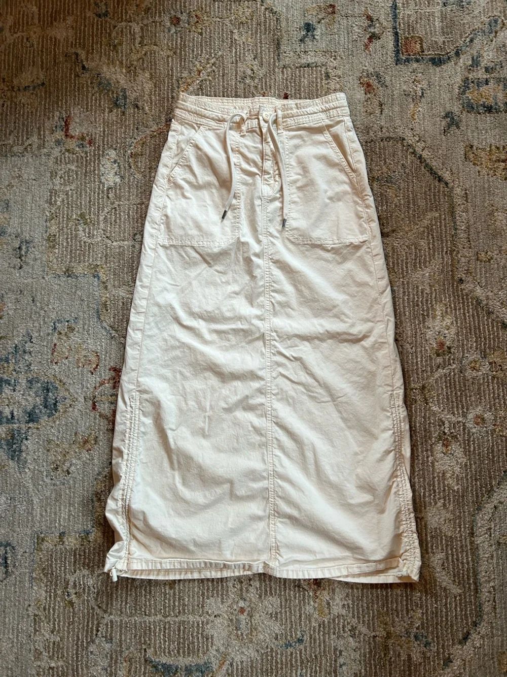 American Eagle Outfitters Cargo Cream Maxi Skirt with Drawstring Waist